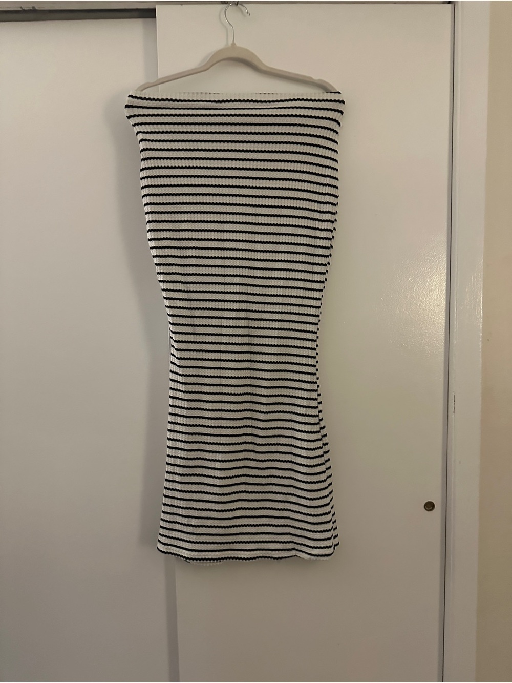 Striped Black and White Knit Maxi Skirt